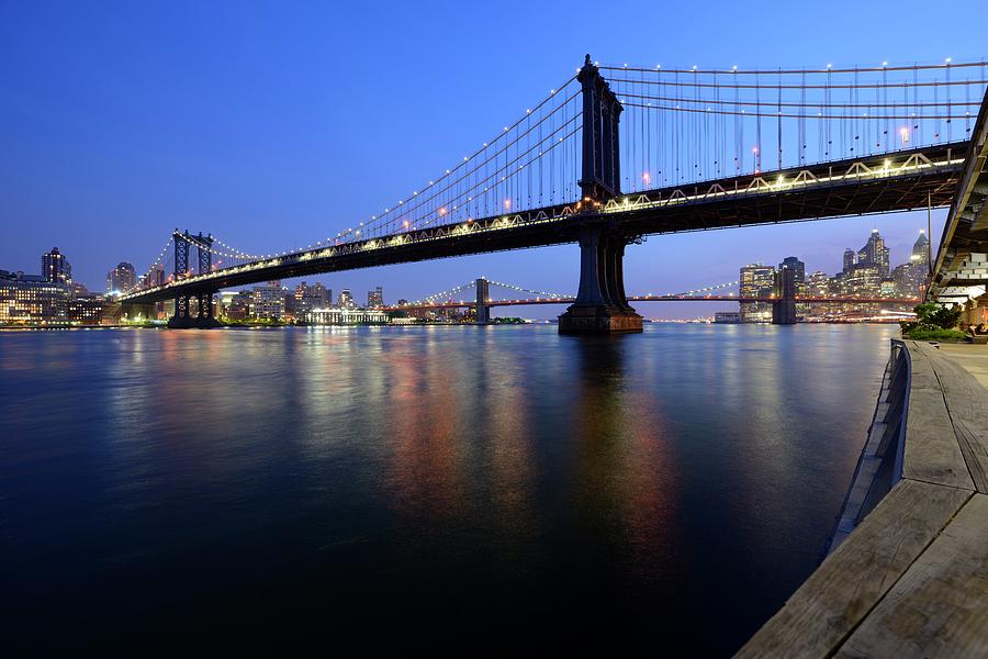 New York City Skyline Photograph - Manhattan Bridge in New York seen from Manhattan by Merijn Van der Vliet