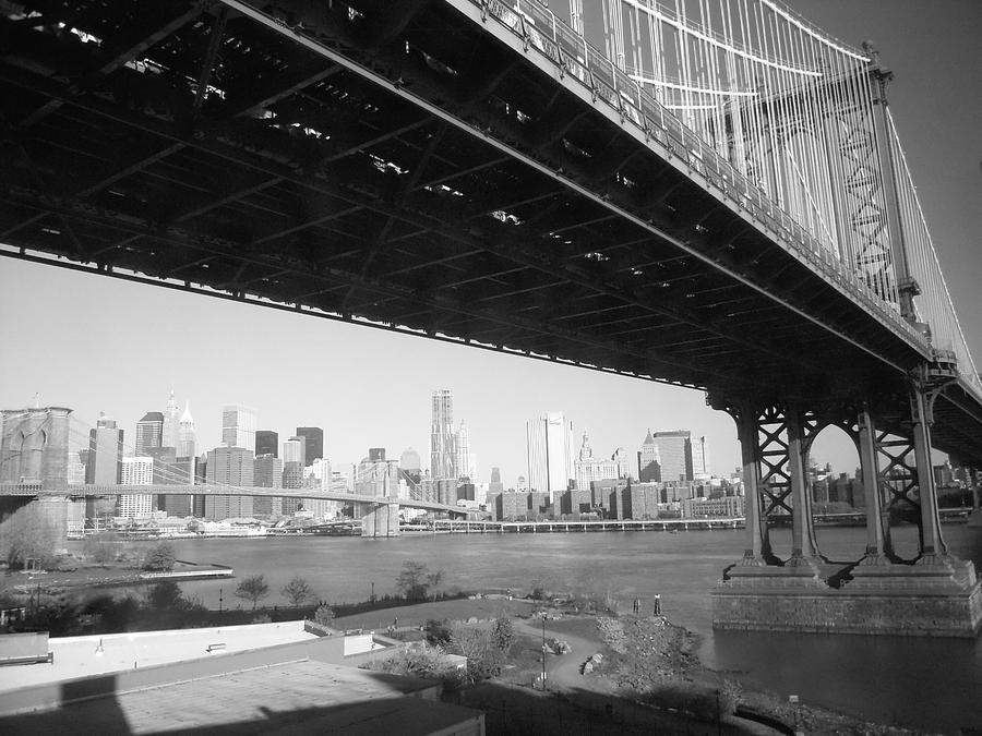 Brooklyn Bridge Photograph - Manhattan Bridge overlooking Brooklyn Bridge by Susan LaVerdiere