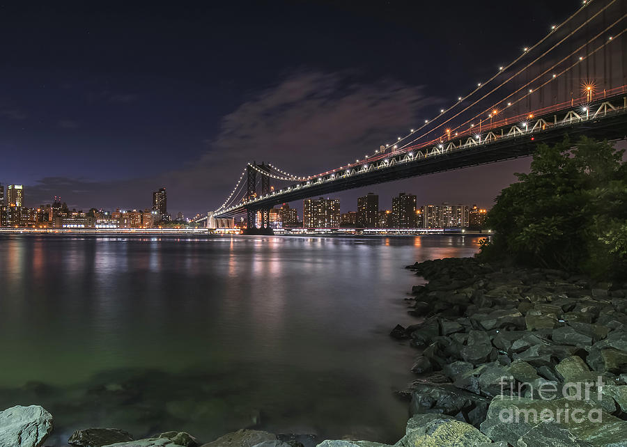 Manhattan Bridge Twinkles at Dusk Photograph by Alissa Beth Photography
