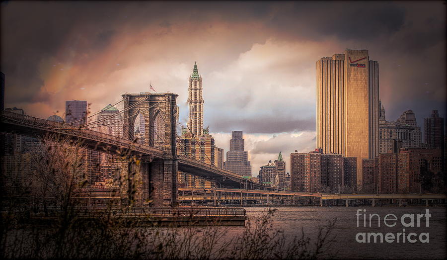Manhattan Landscape Brooklyn Bridge Tones  Photograph by Chuck Kuhn