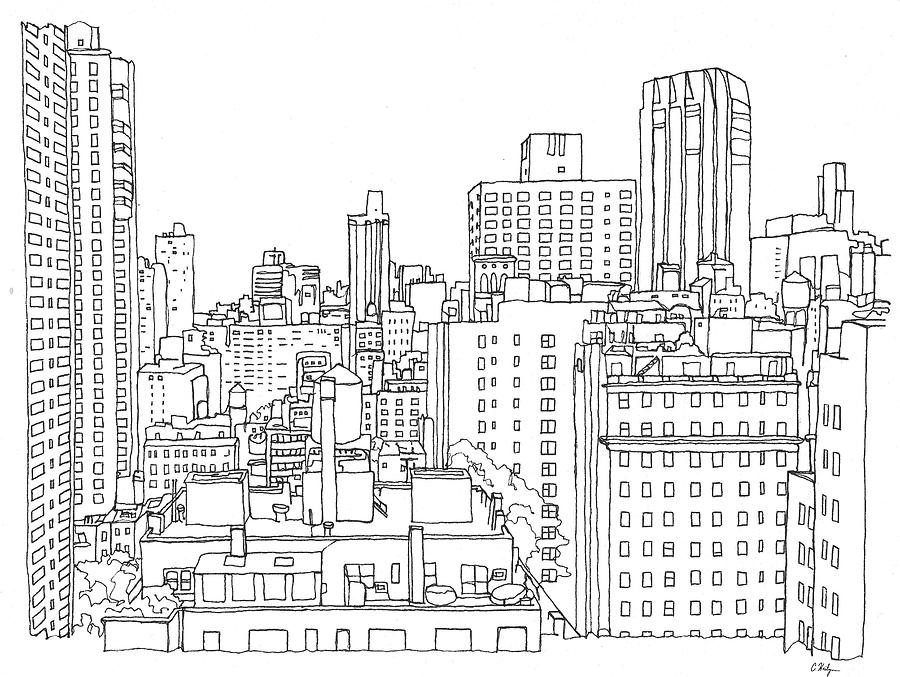 Manhattan Line Drawing Drawing by C Hailyn - Fine Art America