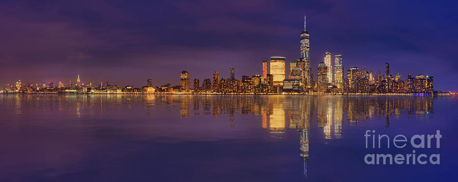 Manhattan, New York At Dusk Panoramic View Photograph by Laurent Lucuix