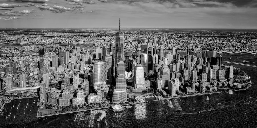 New York City Photograph - Manhattan NYC Aerial View BW by Susan Candelario