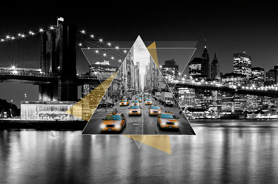 Architecture Photograph - Manhattan Skyline and 5th Avenue - Geometric Collage yellow by Melanie Viola
