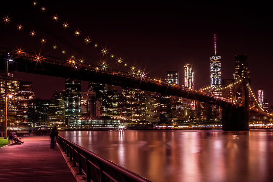 MANHATTAN SKYLINE AND BROOKLYN BRIDGE Sunset Photograph by Melanie ...