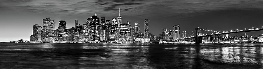 Manhattan Skyline At Dusk From Broklyn Bridge Park In Black And Photograph