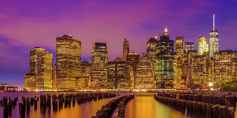 MANHATTAN SKYLINE Bright Sunset - Panoramic Photograph by Melanie Viola ...