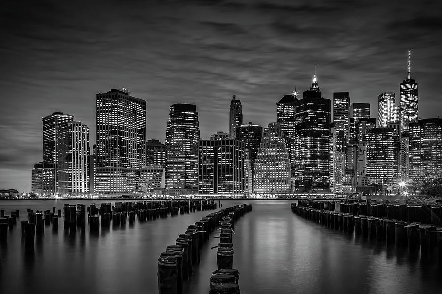 New York Photograph - Manhattan Skyline Evening Atmosphere - Monochrome by Melanie Viola New York Photograph - Manhattan Skyline Evening Atmosphere - Monochrome by Melanie Viola