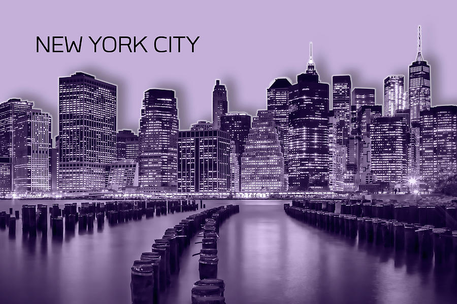 MANHATTAN Skyline - Graphic Art - purple Digital Art by Melanie Viola