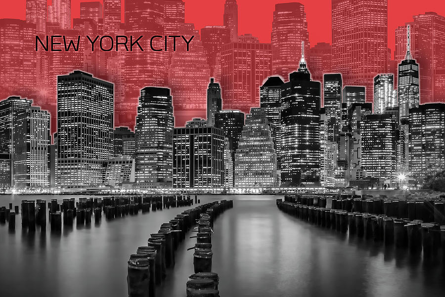 New York City Digital Art - MANHATTAN Skyline - Graphic Art - red by Melanie Viola