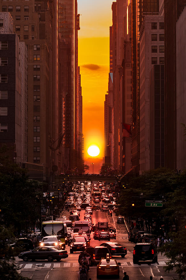 Car Photograph - Manhattanhenge in New York City by Mihai Andritoiu
