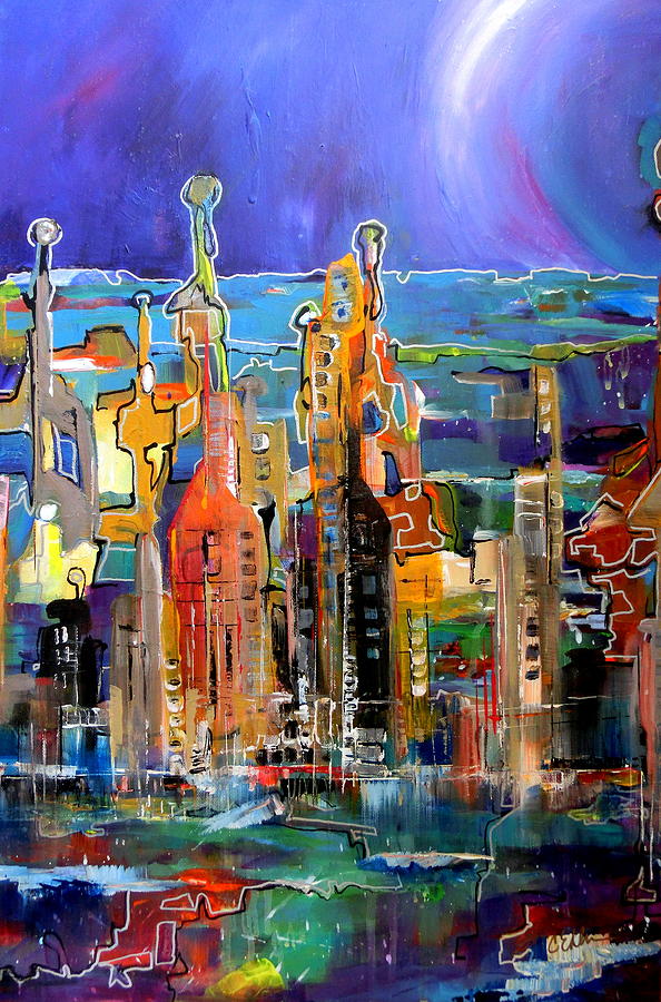 Manhattans Night Life Painting by Cheryl Ehlers