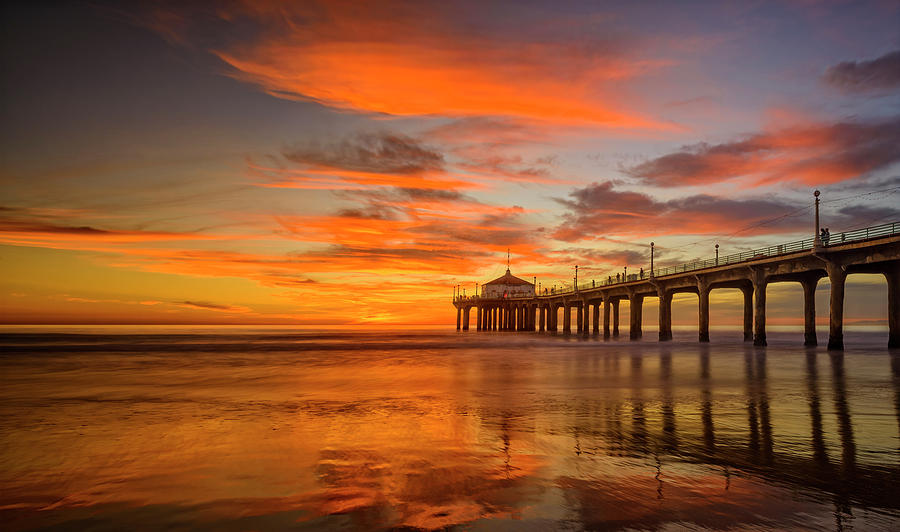 Manhatten Beach Pier Sunset Photograph by Nazeem Sheik - Fine Art America