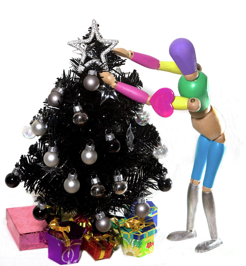 Manikin and black Christmas Tree Photograph by Linda Matlow