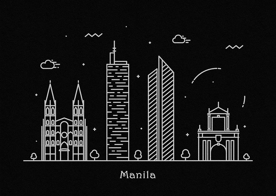 Manila Skyline Travel Poster Drawing by Inspirowl Design