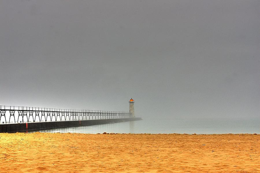 Lake Michigan Photograph - Manistee Light and Fog by Randy Pollard