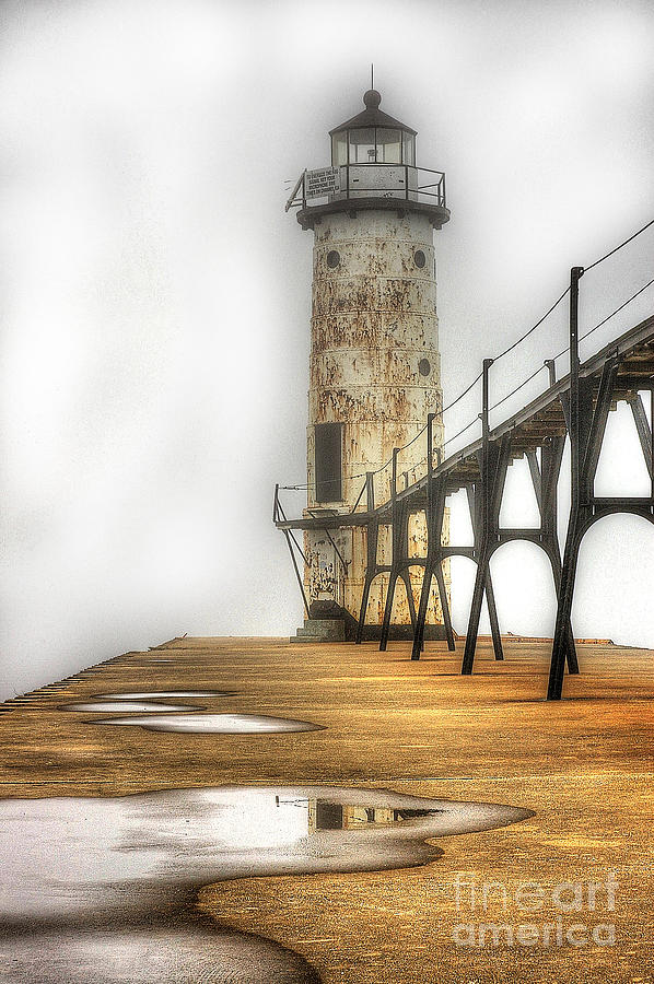 Manistee Lighthouse in Fog Photograph by Randy Pollard