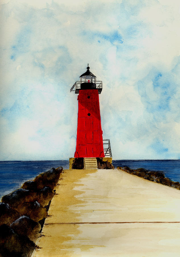 Lighthouse Painting - Manistique Breakwater Lighthouse by Michael Vigliotti