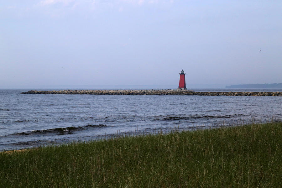 Manistique Lighthouse Gray Day Photograph by Mary Bedy