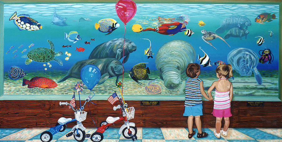 Manitee Aquarium with my Twins Painting by Bonnie Siracusa
