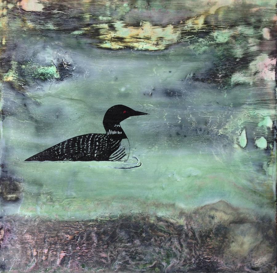 Loon Painting - Manitoba Loon in the Rocks by Sandy Glass