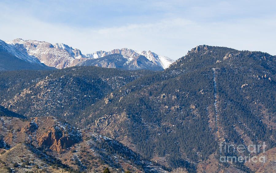 Manitou Incline and East Face of Pikes Peak in Winter Photograph by Steven Krull
