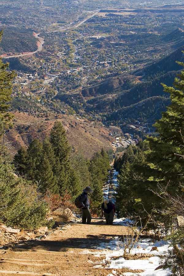 Manitou Springs Incline Trail and Cityscape Photograph by Steven Krull