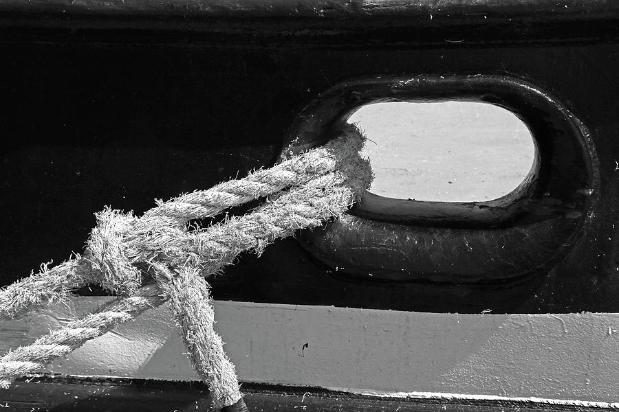 Manitou Tug Detail 5 BW Photograph by Mary Bedy
