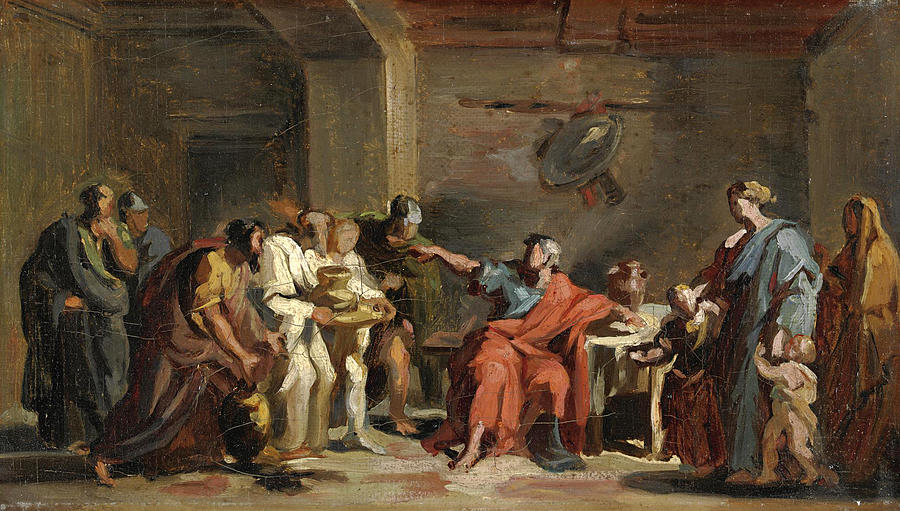 Manius Curius Dentatus refuses the Samnitess gifts Painting by Vincenzo Camuccini