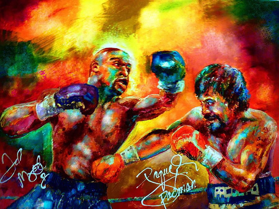 MANNY PAQUIAO and FLOYD MAYWEATHER Painting by Leland Castro
