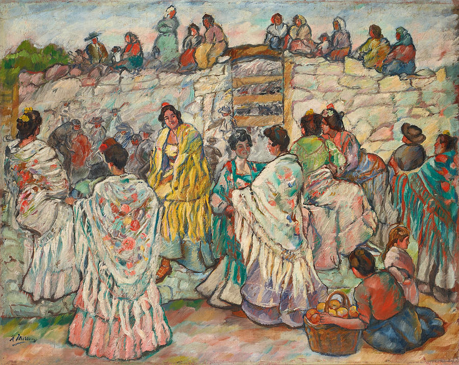 Manolas outside the Bullring Painting by Francisco Iturrino