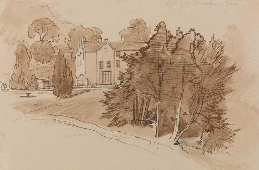 Manor Drawing by Edward Lear