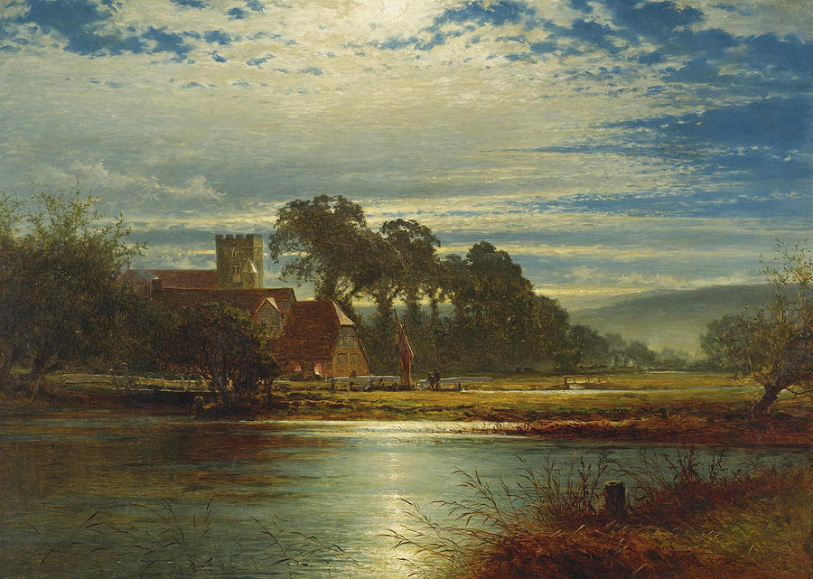 Manor on the River Painting by Benjamin Williams Leader