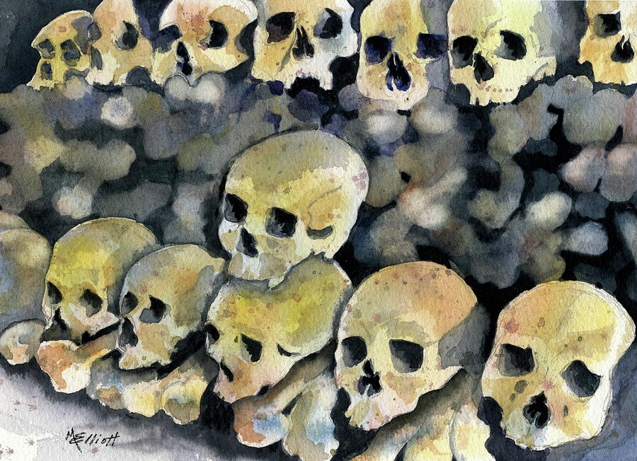 Skull Painting - Mans Inhumanity to Man by Marsha Elliott