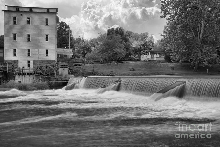 Mansfield Grist Mill Spillway Black And White Photograph by Adam Jewell