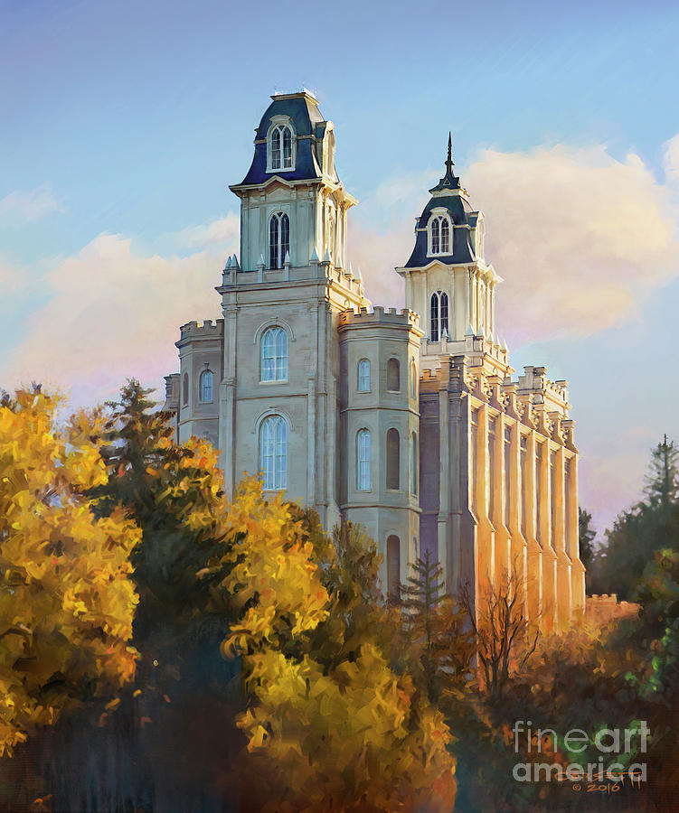 Manti temple tall Painting by Robert Corsetti