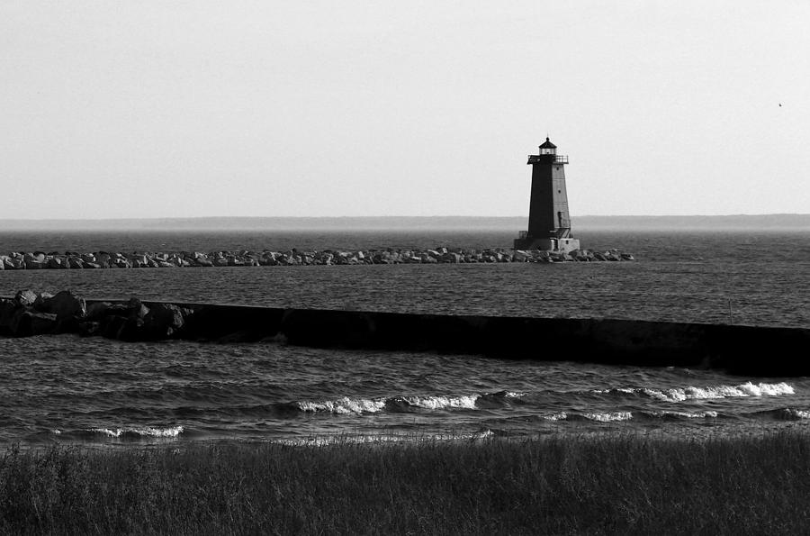 Manistique Lighthouse BW Photograph by Mary Bedy