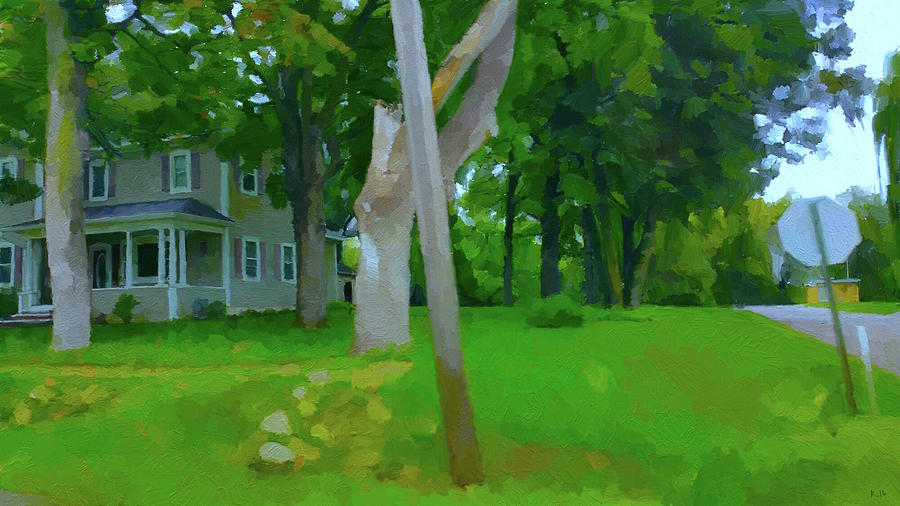 Impressionism Digital Art - Mantorville House With Trees and Street Light Pole by Todd Van Buskirk