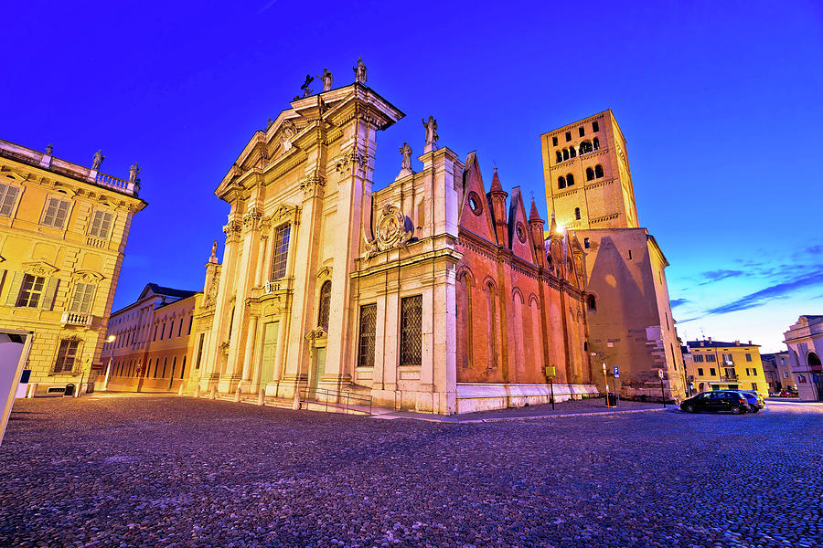 Mantova city Piazza Sordello and cathedral evening view Photograph by Brch Photography