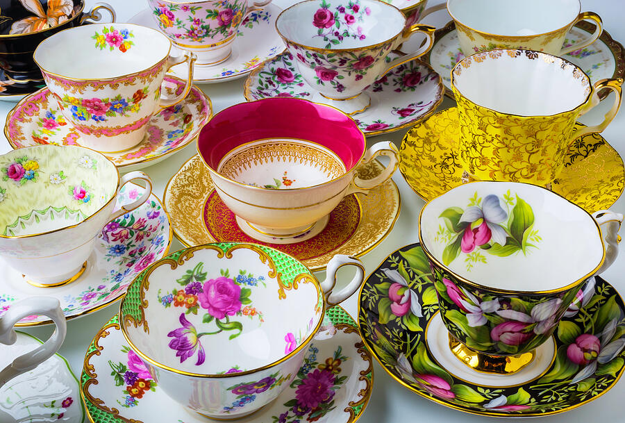 Still Life Photograph - Many Beautiful Tea Cups by Garry Gay