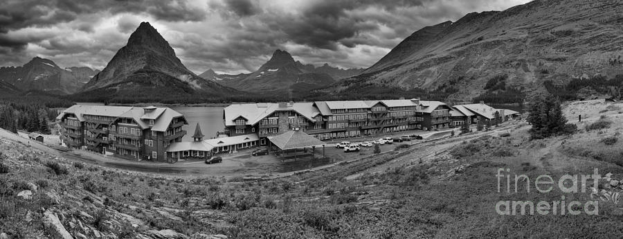 Many Glacier Lodge Black And White Panorama Photograph by Adam Jewell