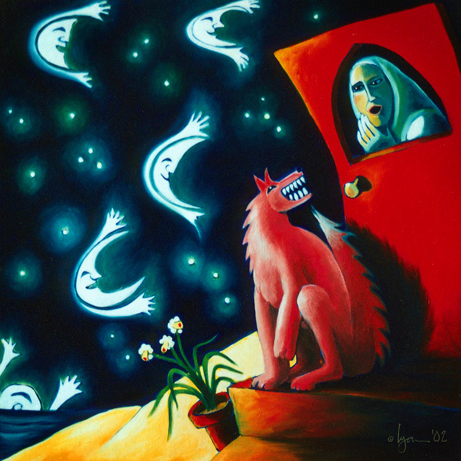 Many Moons Passed with the Wolf at My Door Painting by Angela Treat Lyon