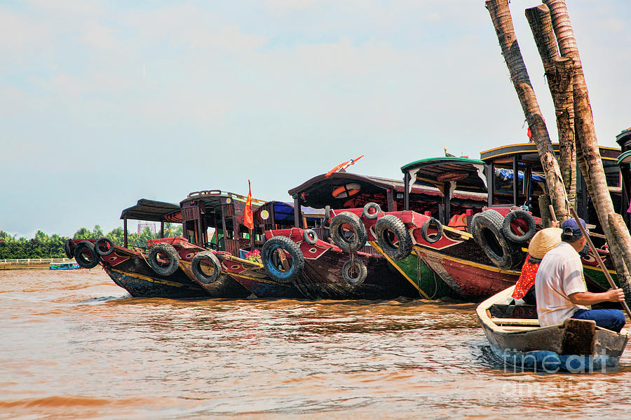 Many Tourist Boats in a Row Mekong Delta  Photograph by Chuck Kuhn