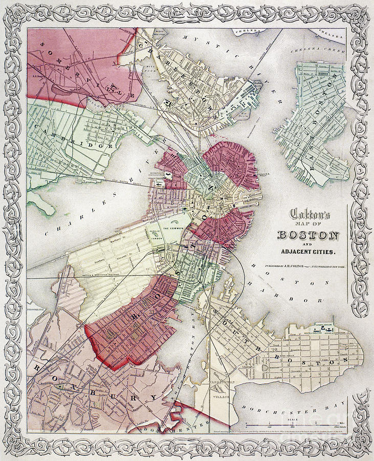 Boston Map, 1865 Drawing by Granger