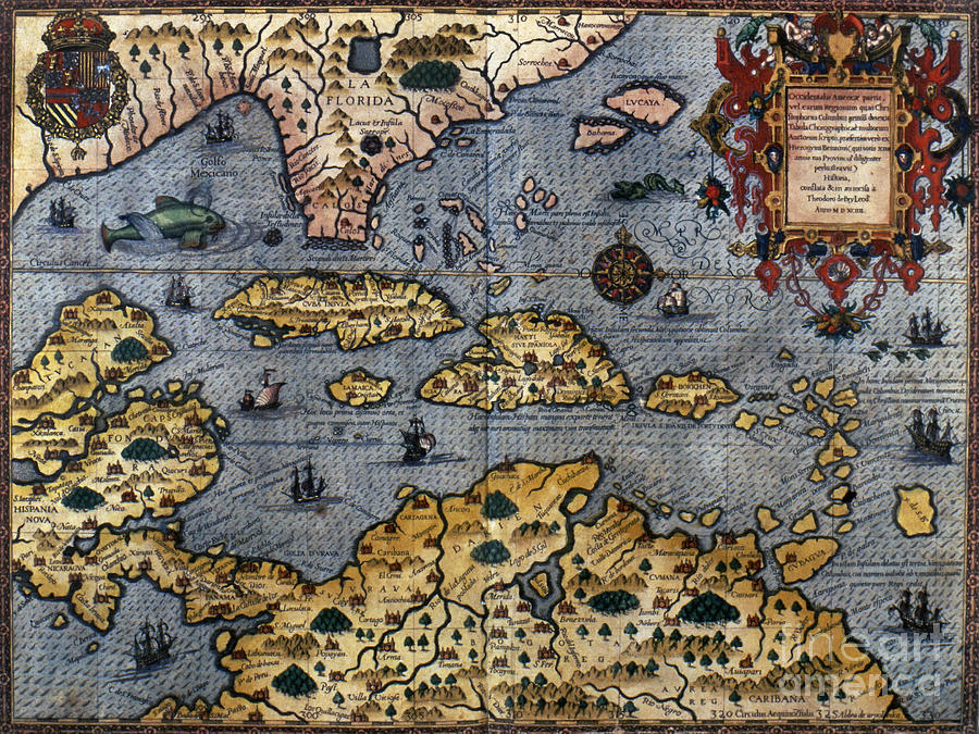 MAP: CARIBBEAN, c1591 Photograph by Granger