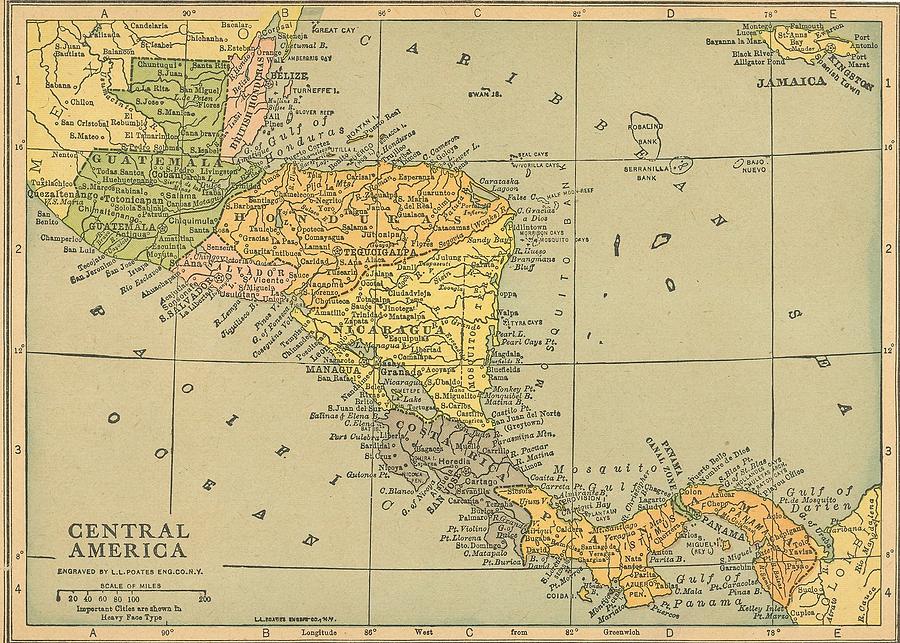 Map Central America 1909 Digital Art by Digital Art Cafe