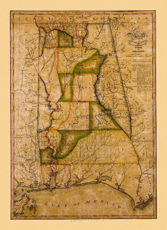 Map Of Alabama 1850 Photograph by Andrew Fare
