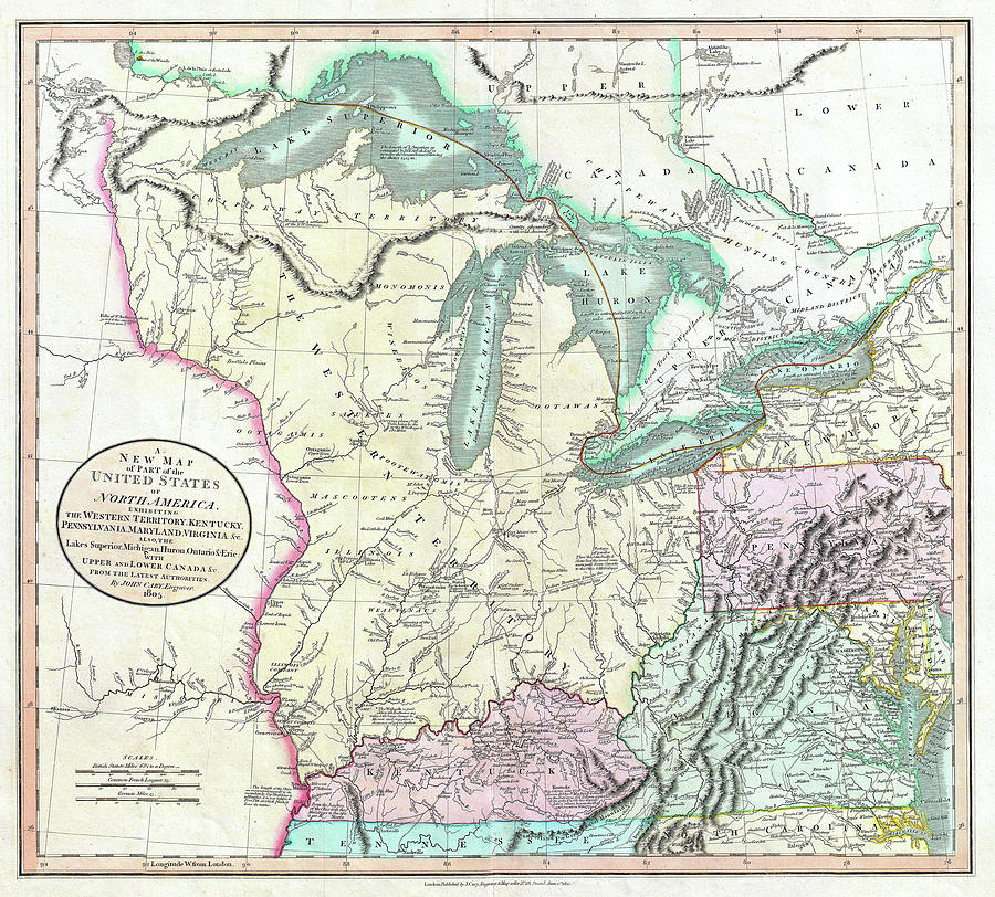 Map of American Frontier and Great Lakes 1805 Drawing by Mountain Dreams