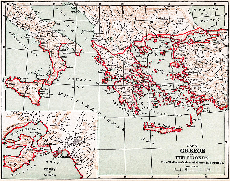 MAP OF ANCIENT GREECE, c1894 Drawing by Granger