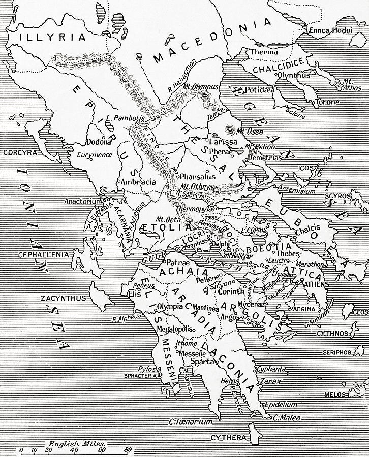 Map of Ancient Greece Drawing by English School